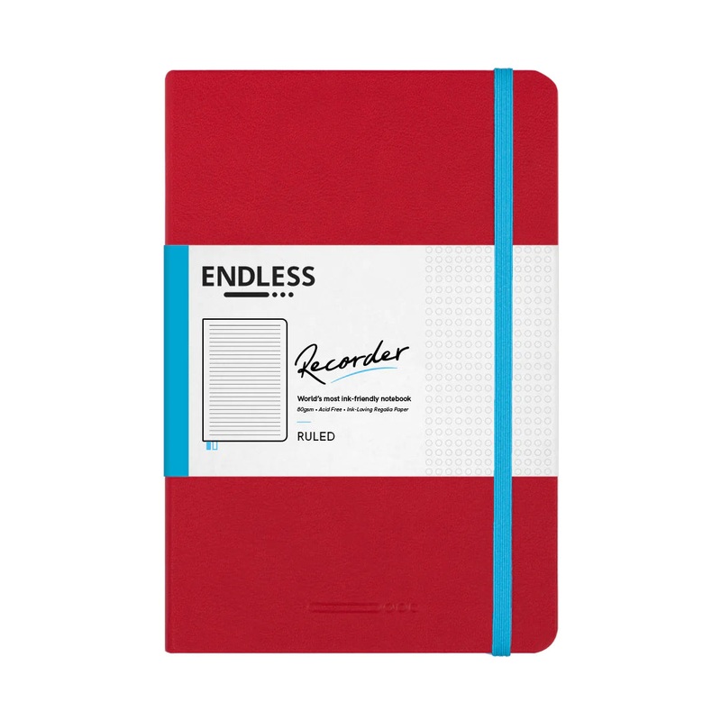 Endless A5 Recorder Notebook - Crimson Sky, Ruled - 80gsm Regalia Paper