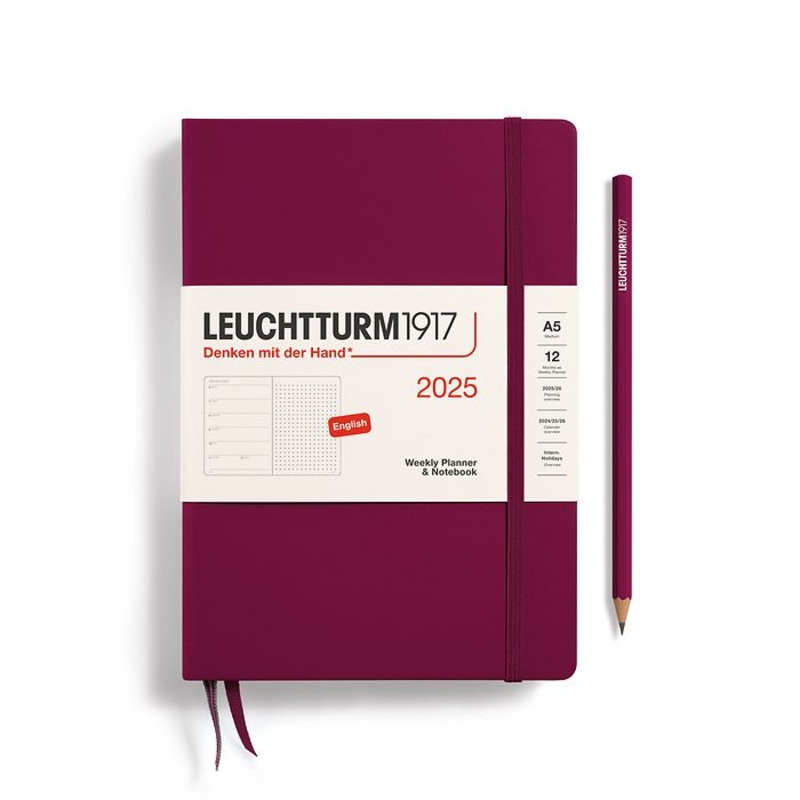 *Clearance* Leuchtturm1917 - 2025 Weekly Planner & Notebook (A5), Hardcover, Dotted, Port Red