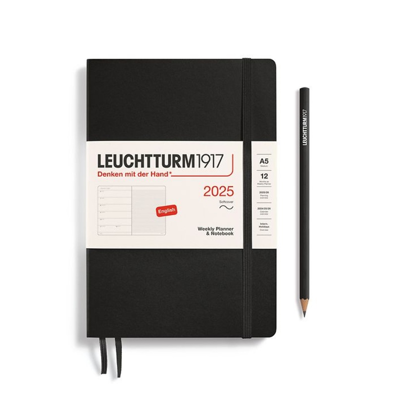 *Clearance* Leuchtturm1917 - 2025 Weekly Planner & Notebook (A5), Softcover, Black