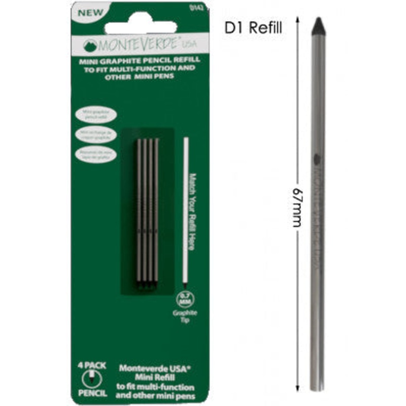 Monteverde D142 Black Mini 0.7mm Graphite Pencil Refill, Pk4