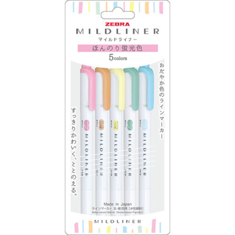 Zebra Mildliner Highlighter Mild & Fluorescent 5 Colour Set