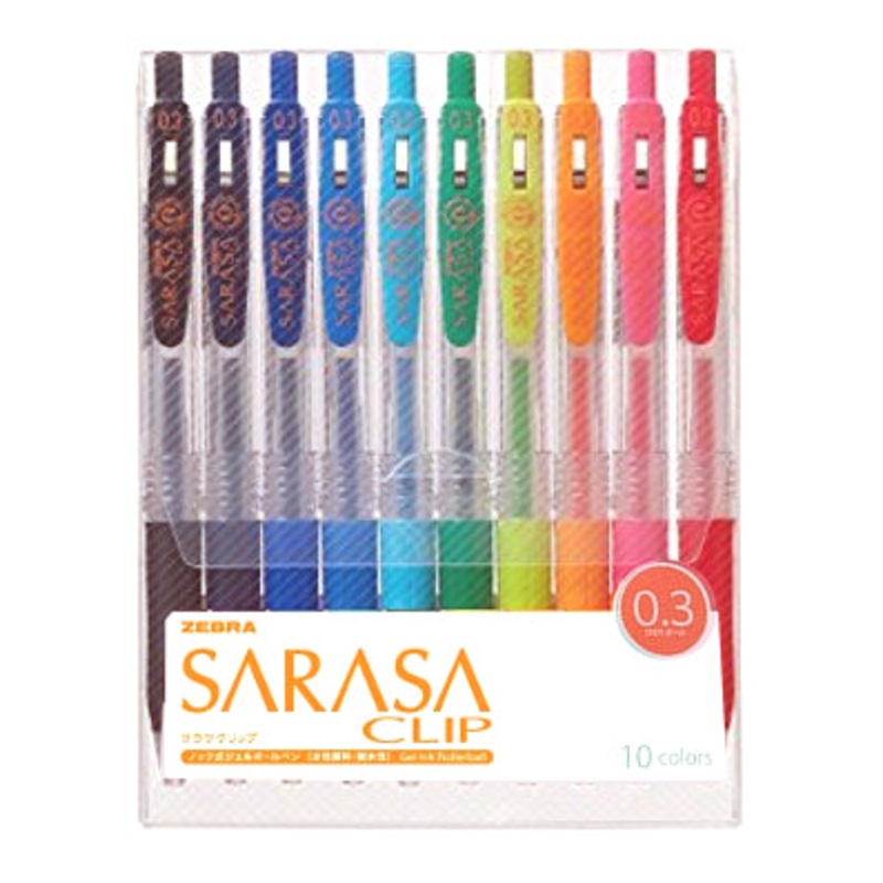 Zebra Sarasa Clip Gel 0.3mm Rollerball Pens, 10pc Set