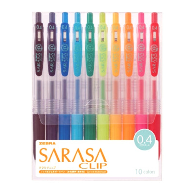 Zebra Sarasa Clip Gel 0.4mm Rollerball Pens, 10pc Set