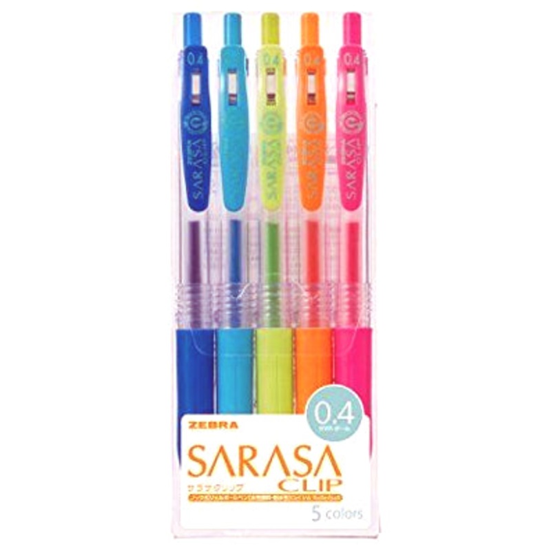 Zebra Sarasa Clip Gel 0.4mm Rollerball Pens, 5pc Set