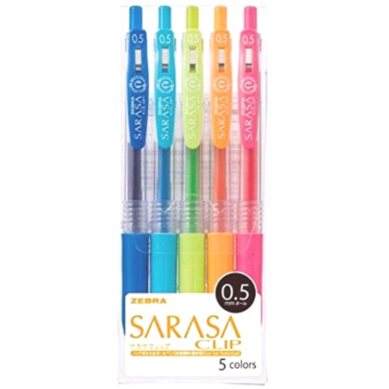 Zebra Sarasa Clip Gel 0.5mm Rollerball Pens, 5pc Set