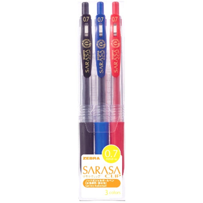 Zebra Sarasa Clip Gel 0.7mm Rollerball Pens, 3pc Set