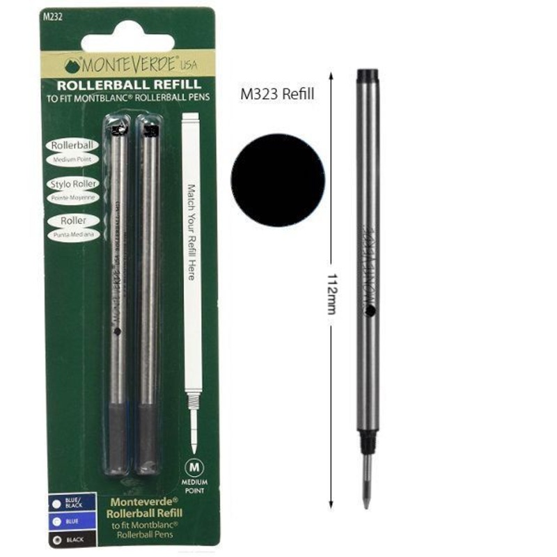 Monteverde M232 Montblanc Black Medium Rollerball Refill, Pk2