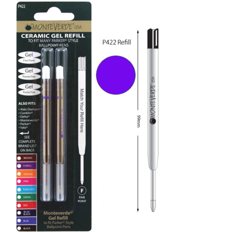 Monteverde P422 Parker Purple Fine Ceramic Gel Ballpoint Refill, Pk2