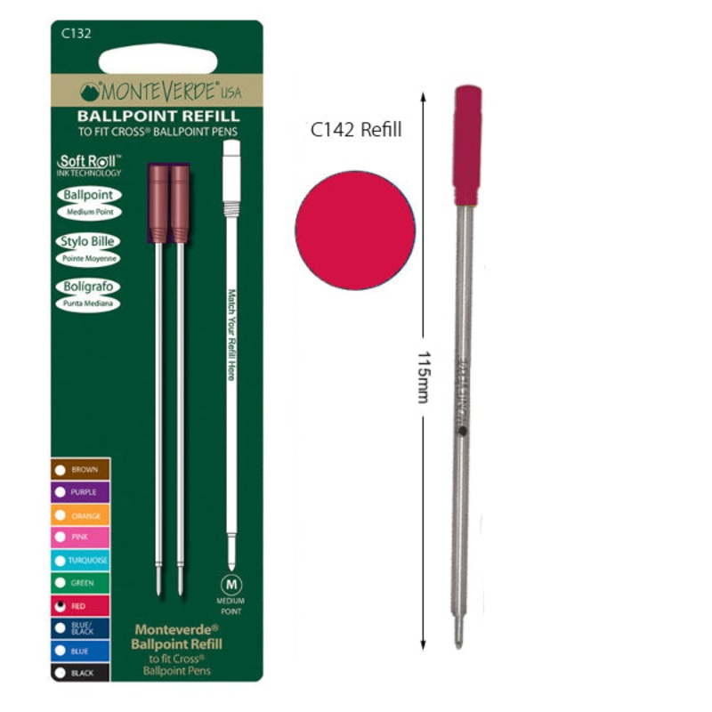 Monteverde C132 Cross Red Soft Roll Medium Ballpoint Refill, Pk2