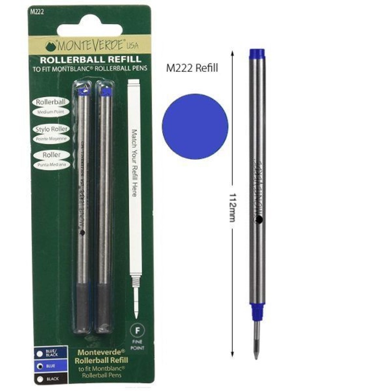Monteverde M222 Montblanc Blue Fine Rollerball Refill, Pk2