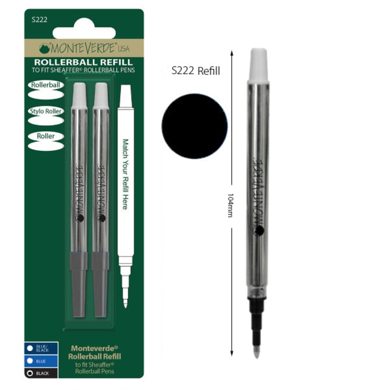 Monteverde S222 Sheaffer Black Fine Rollerball Refill, Pk2