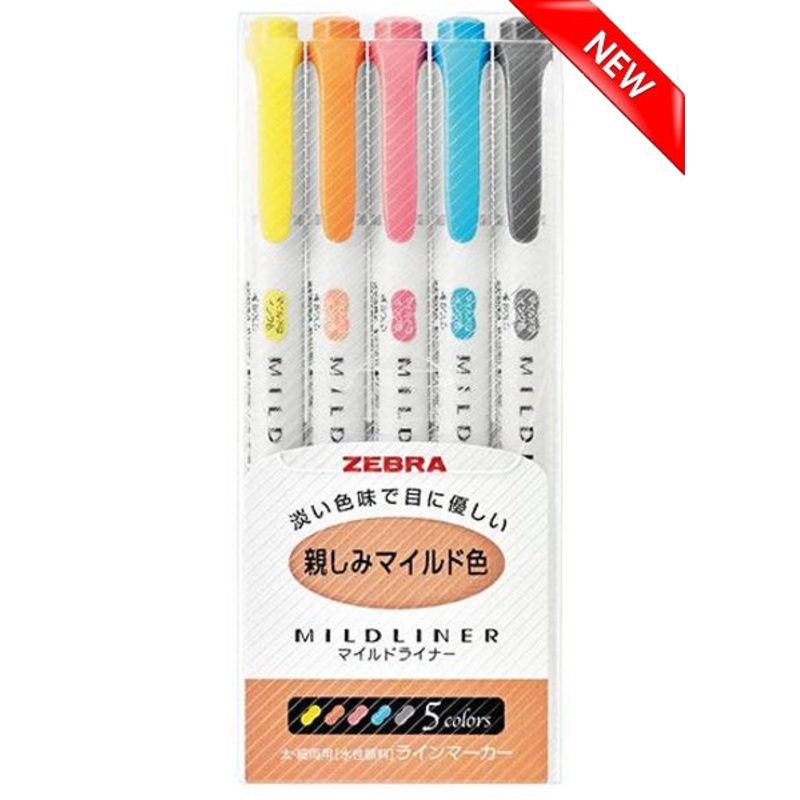 Zebra Mildliner Highlighter Soft & Friendly 5 Colour Set