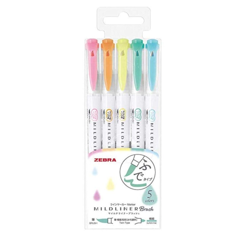 Zebra Mildliner Brush Pen Mild & Fluorescent Set - 5pc