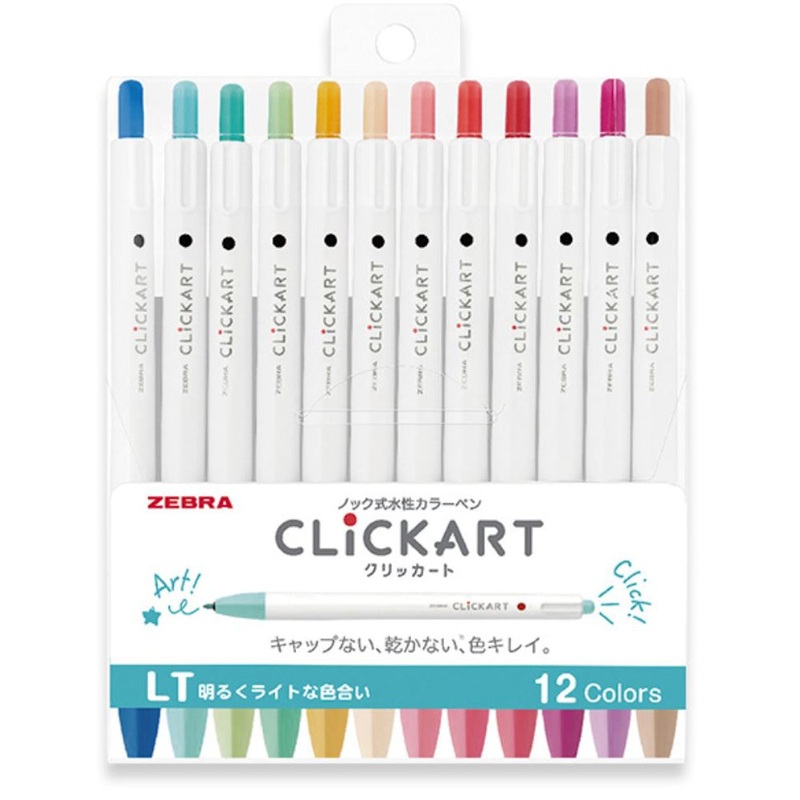 Zebra ClickArt Retractable Marker Pen - Light 12pc Set