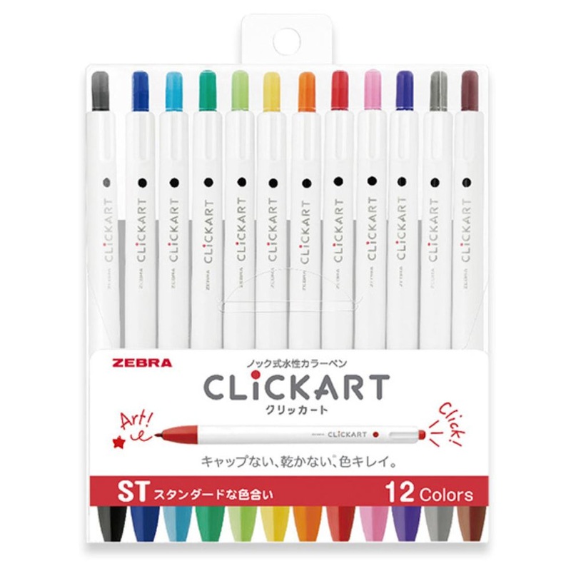Zebra ClickArt Retractable Marker Pen - Standard 12pc Set