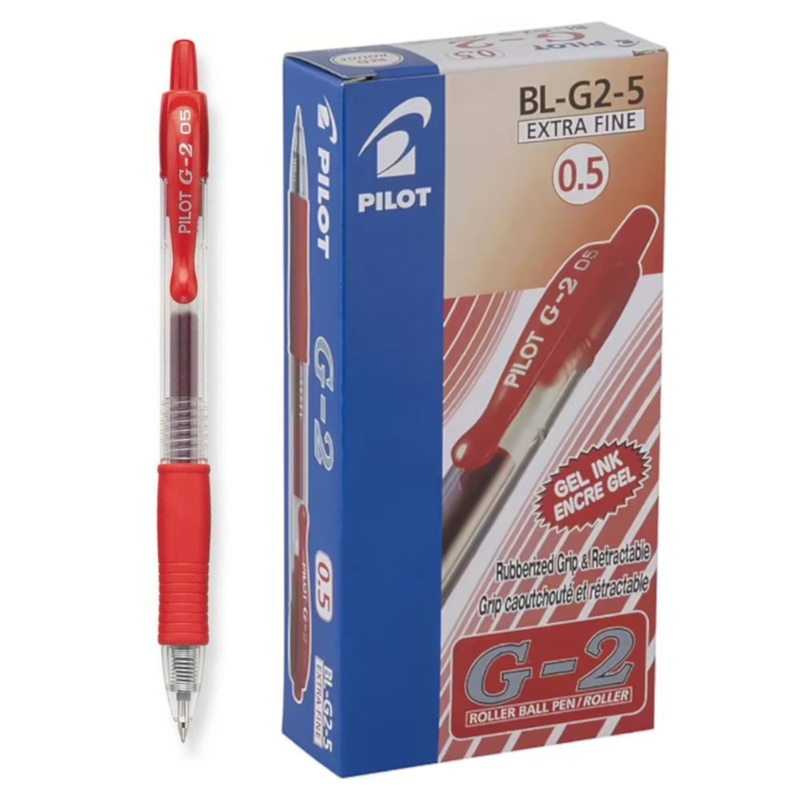 Pilot G-2 Gel Rollerball Pen - Extra Fine 0.5mm, Red 12 Pack