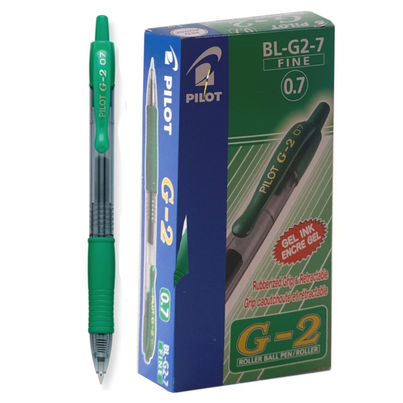 Pilot G-2 Gel Rollerball Pen - Fine 0.7mm, Green 12 Pack