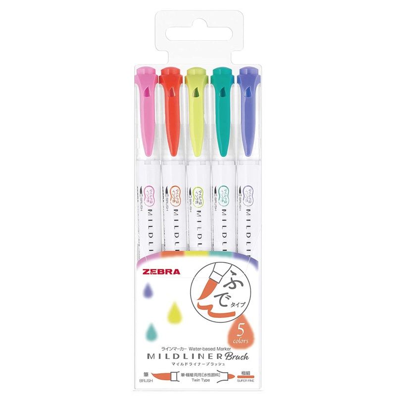 Zebra Mildliner Brush Pen Bright and Mild Set - 5pc