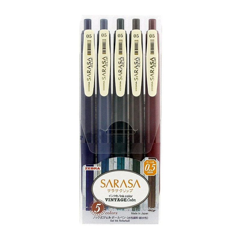 Zebra Sarasa Clip Gel Vintage Rollerball Pens, 5pc Set