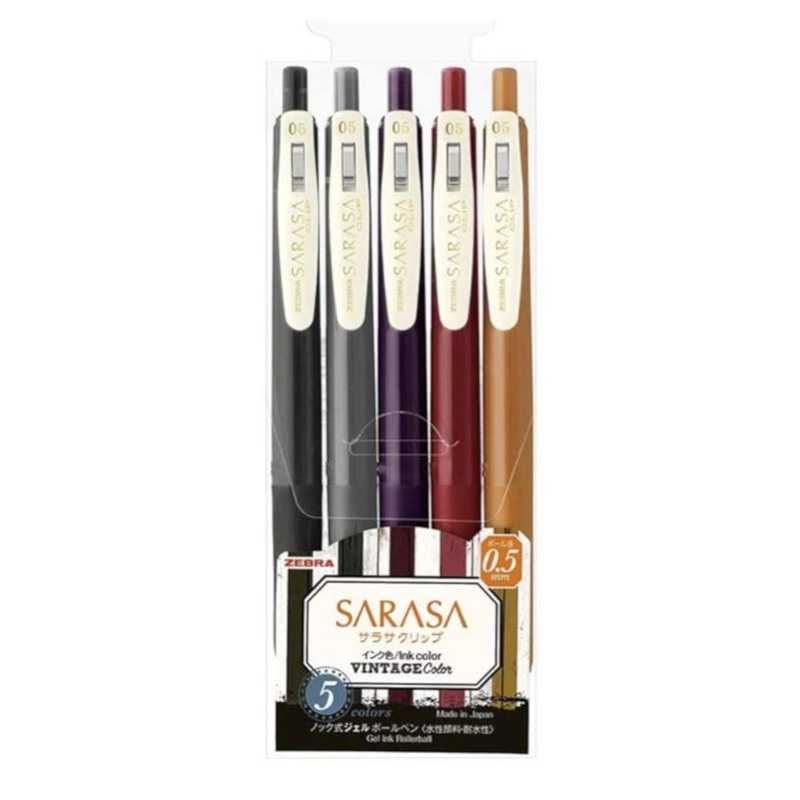Zebra Sarasa Clip Gel Vintage Rollerball Pens, 5pc Set Vol 2