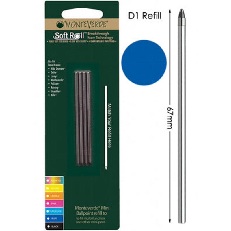 Monteverde D132 Blue Mini Ballpoint Refill, Pk4