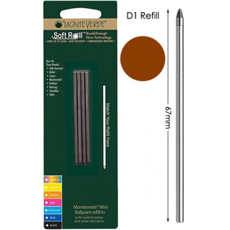 Monteverde D132 Brown Mini Ballpoint Refill, Pk4