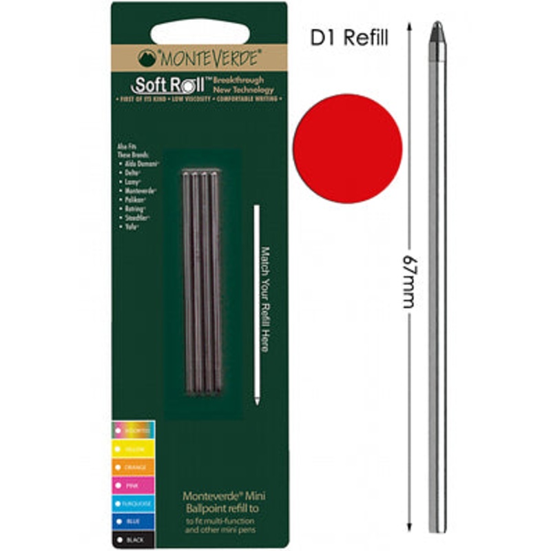 Monteverde D132 Red Mini Ballpoint Refill, Pk4