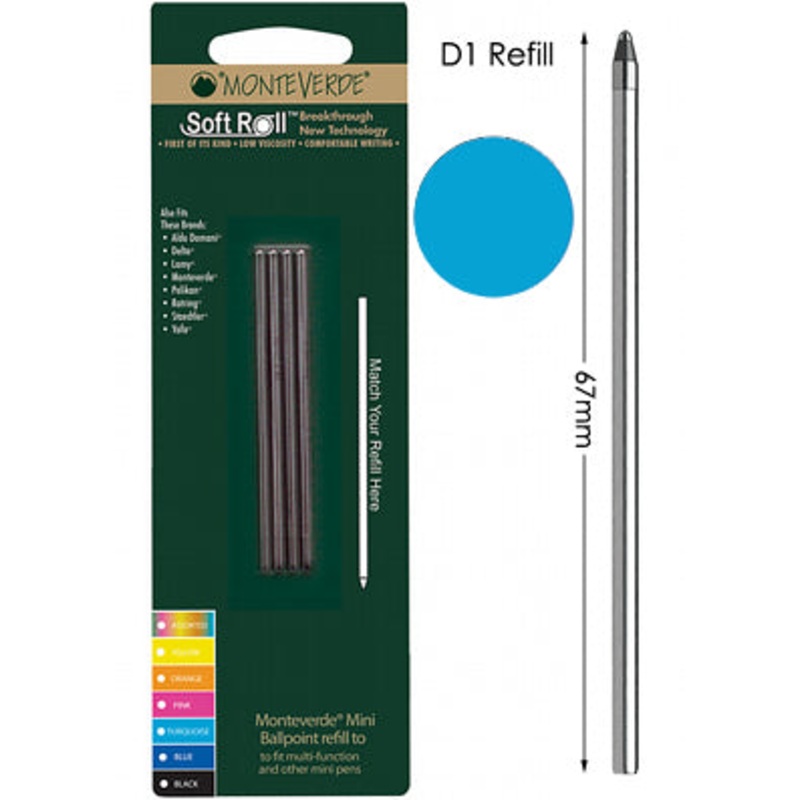 Monteverde D132 Turquoise Mini Ballpoint Refill, Pk4