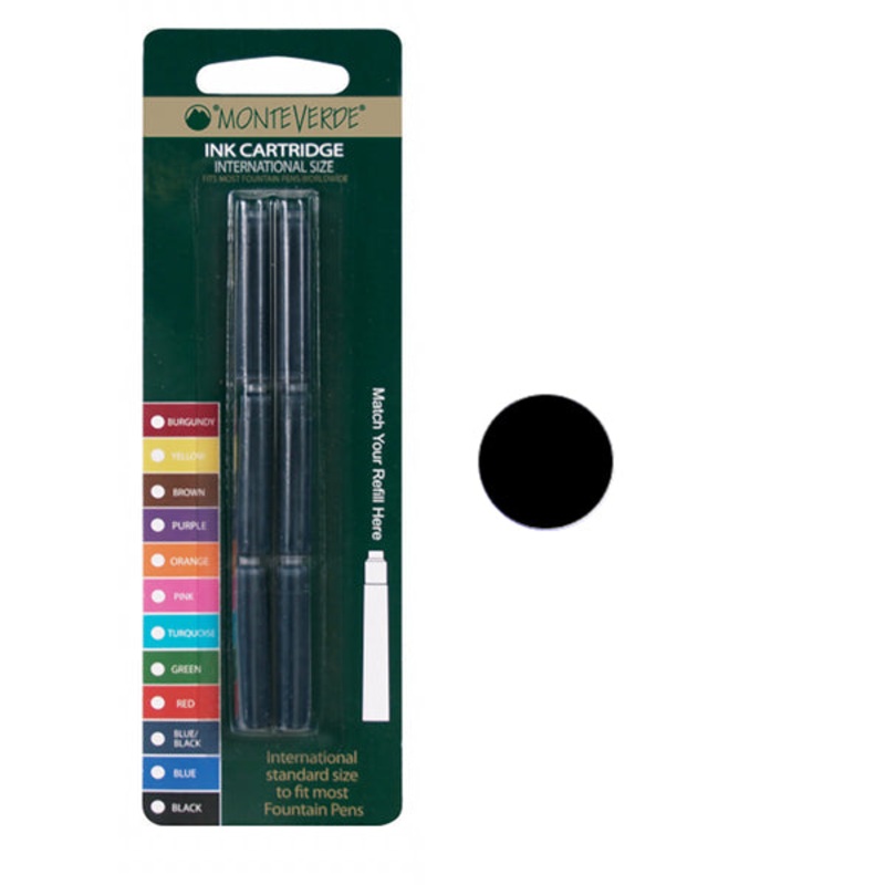 Monteverde G302 Fountain Pen Cartridges, Black Pk6
