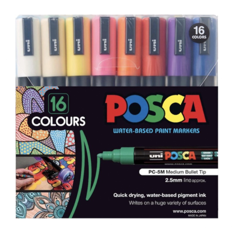 POSCA PC 5M Paint Markers Assorted Colours 16 Pack