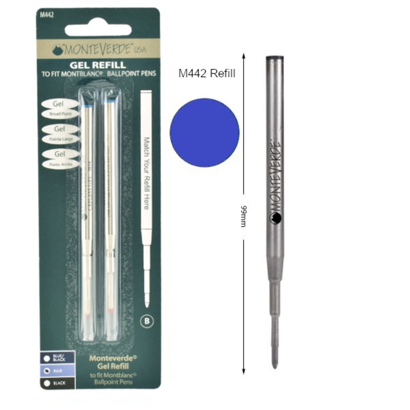 Monteverde M442 Montblanc Gel Blue Broad Ballpoint Refill, Pk2