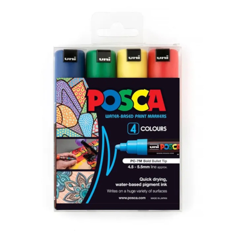 POSCA PC 7M Paint Markers Assorted Colours 4 Pack