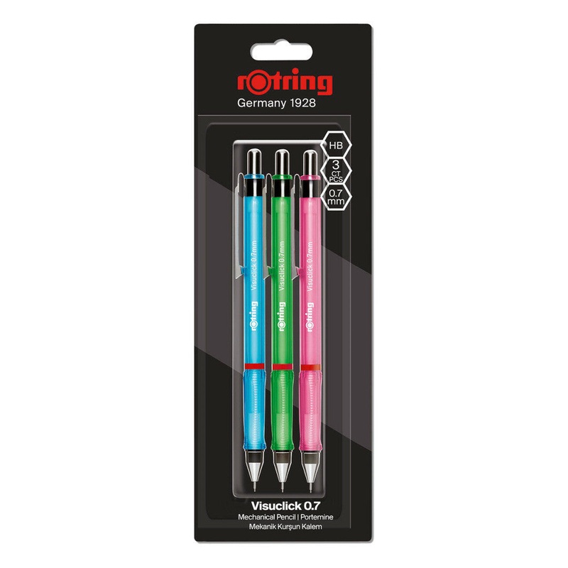 Rotring Visuclick Mechanical Pencil - 0.7mm Blue, Green and Pink 3 pack
