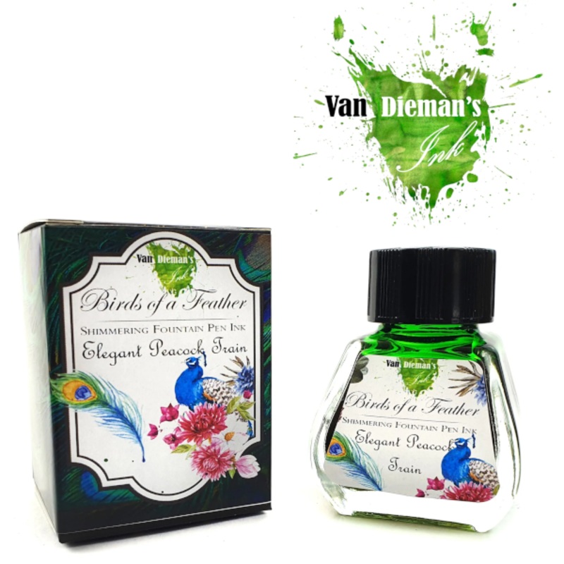 Van Dieman's Birds of a Feather Ink - Elegant Peacock Train - Shimmering