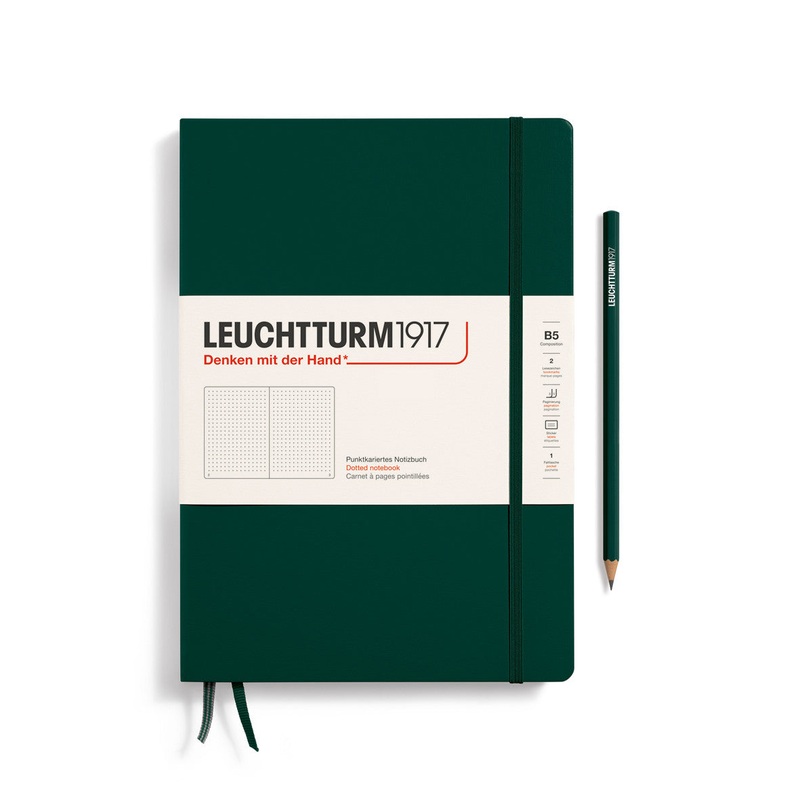Leuchtturm1917 Hardcover Composition (B5) Notebook - Forest Green Dotted