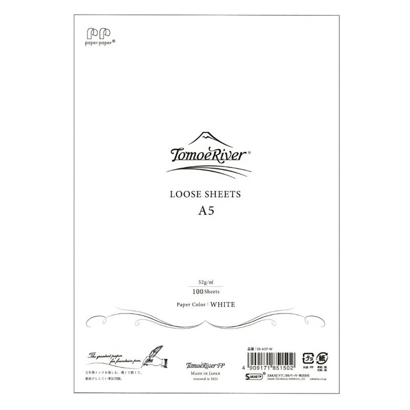 Sanzen Tomoe River Loose Sheets, A5, White, 100-sheet, 52gsm, Plain