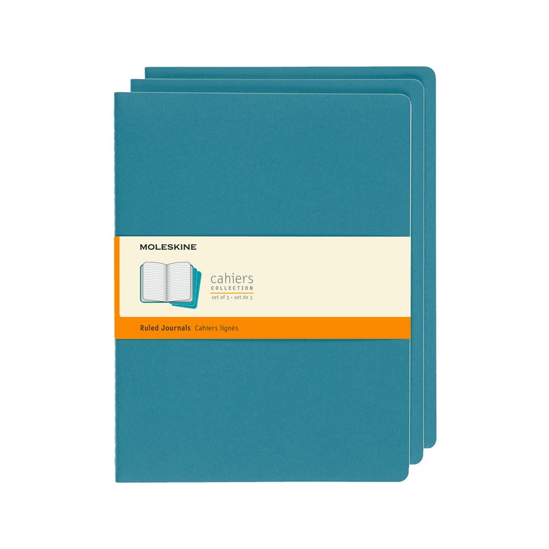 Moleskine XL Softcover Cahier Ruled Journal - Brisk Blue (Set of 3)