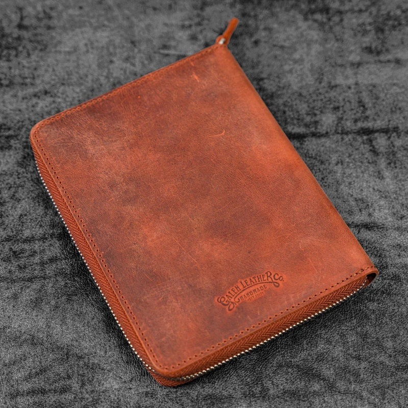 Galen Leather 5 Slot Zippered Pen Case - Crazy Horse Orange