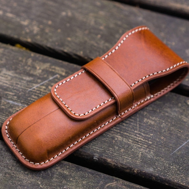 Galen Leather 2 Pen Flap Case - Brown