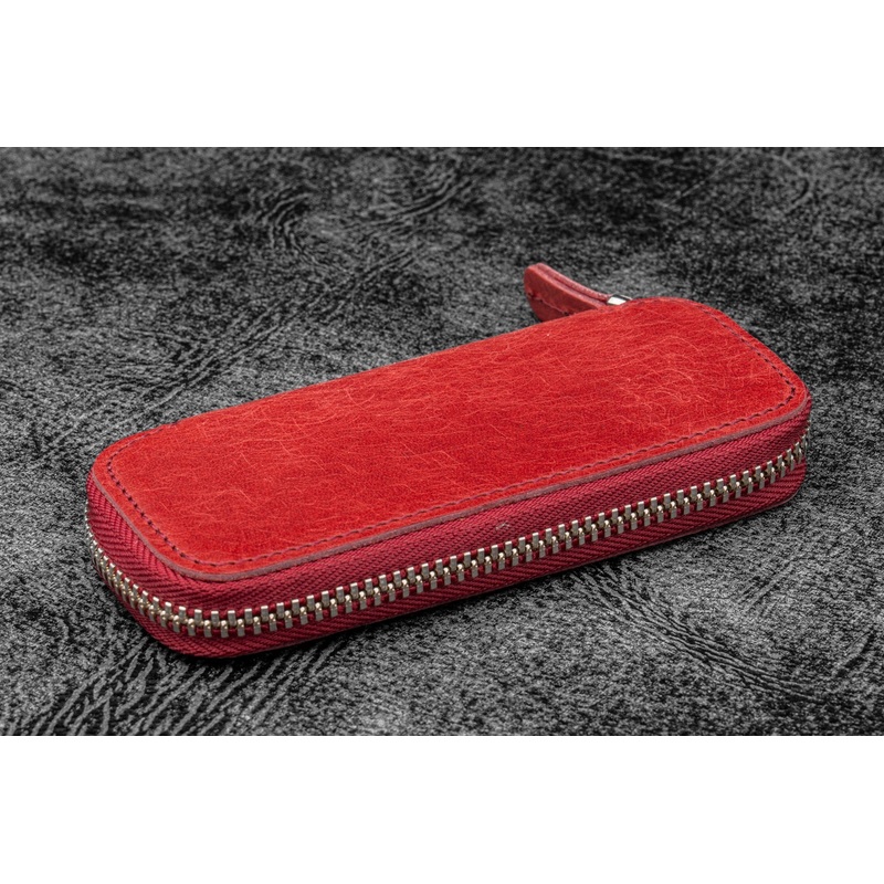 Galen Leather Double Zippered Pen Case Kaweco/Pocket Size - Carmine Red
