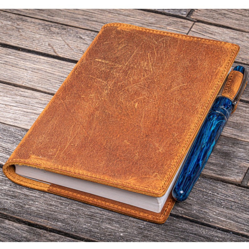 Galen Leather Slim A6 Notebook/Planner Cover - Crazy Horse Brown