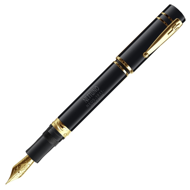 Nettuno 1911 Neos Fountain Pen - Teseo Mirror Black with Gold Plated Trim