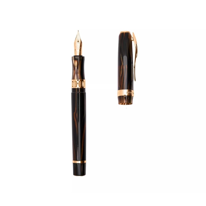 Pineider Antichi Materiali Ruffles Gold Fountain Pen Rosegold Trim