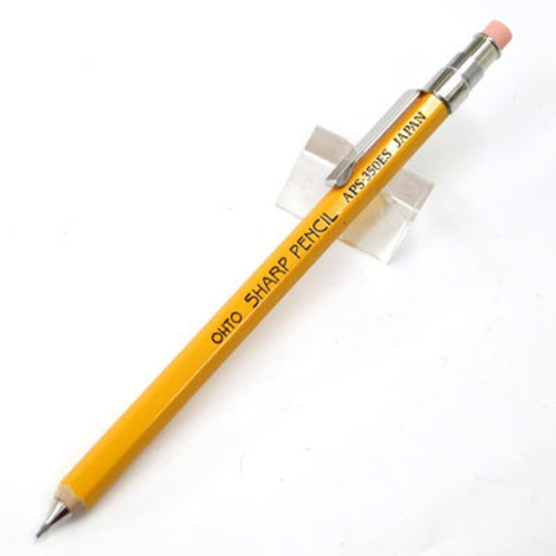 Ohto Wooden Mini Mechanical Pencil with Eraser & Clip - Yellow (.5mm)