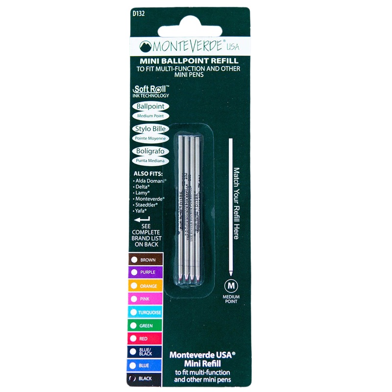 D1 1.4 Mini Ballpoint Refills by Monteverde USA To Fit Multi Functional Pens - Blue-Black Medium (4 ea)