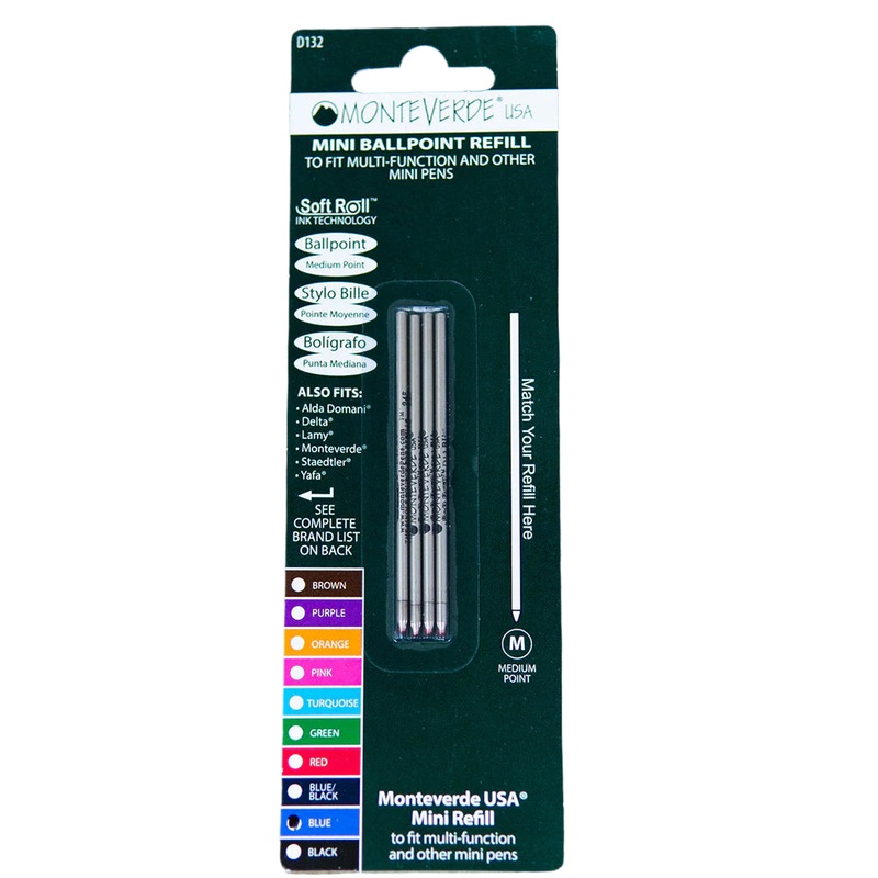 D1 1.4 Mini Ballpoint Refills by Monteverde USA To Fit Multi Functional Pens - Blue Medium (4 ea)