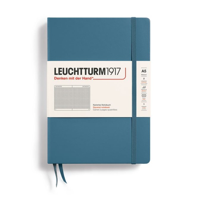 Leuchtturm1917 A5 Medium Hardcover Squared Notebook - Stone Blue