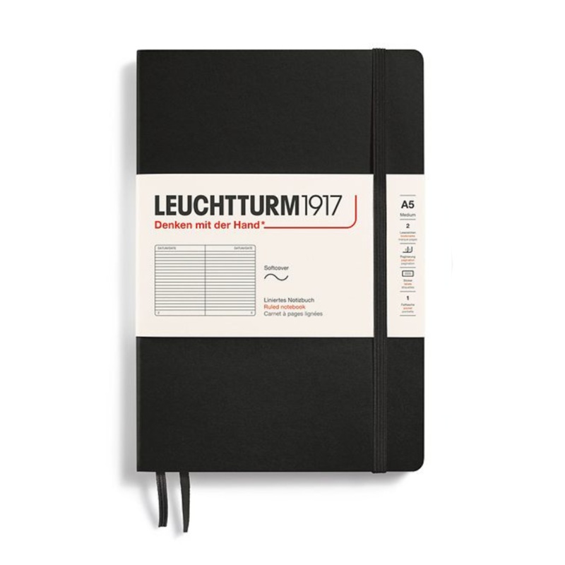 Leuchtturm1917 A5 Medium Softcover Ruled Notebook - Black