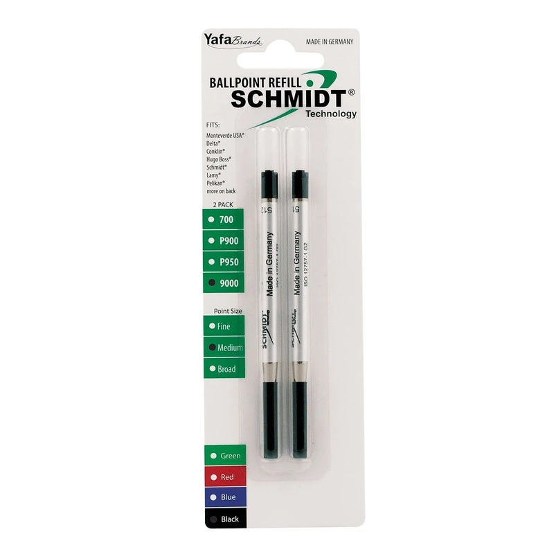 Schmidt P9000 Parker Style Easy Flow Refills - Black Medium (2ea)
