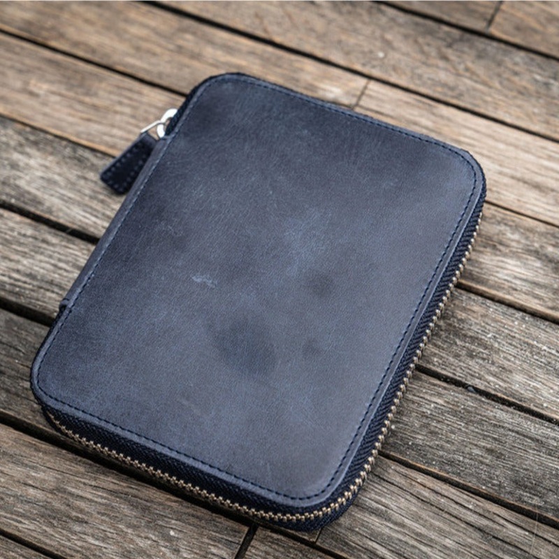 Galen Leather 10 Slot Zippered Pen Case - Crazy Horse Navy